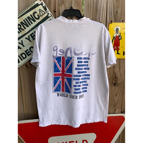 Vintage 90s Genesis We Cant Dance World Tour 1992 UK Flag T-Shirt Size L - Picture 3 of 7